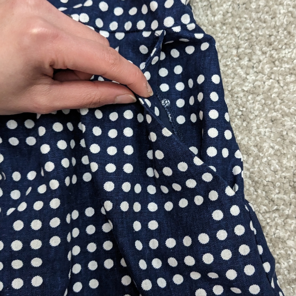 SOLD- Gap linen blend polka dot strapless tube skater dress navy white - Picture 11 of 16